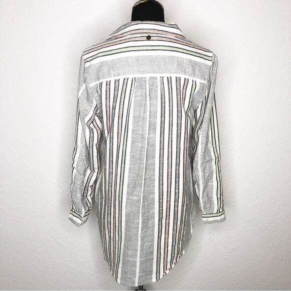 Soft Surroundings black white striped embroidered popover tunic top Petite Small - Picture 2 of 15